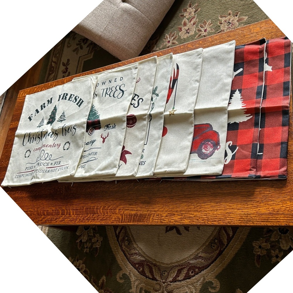 Set of 8 Christmas Pillow Covers 18x18 Rustic Farmhouse Buffalo Plaid Truck NEW